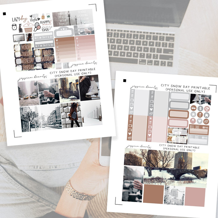 City Snow Day Printable Planner Sticker Kit - Jessica Hearts