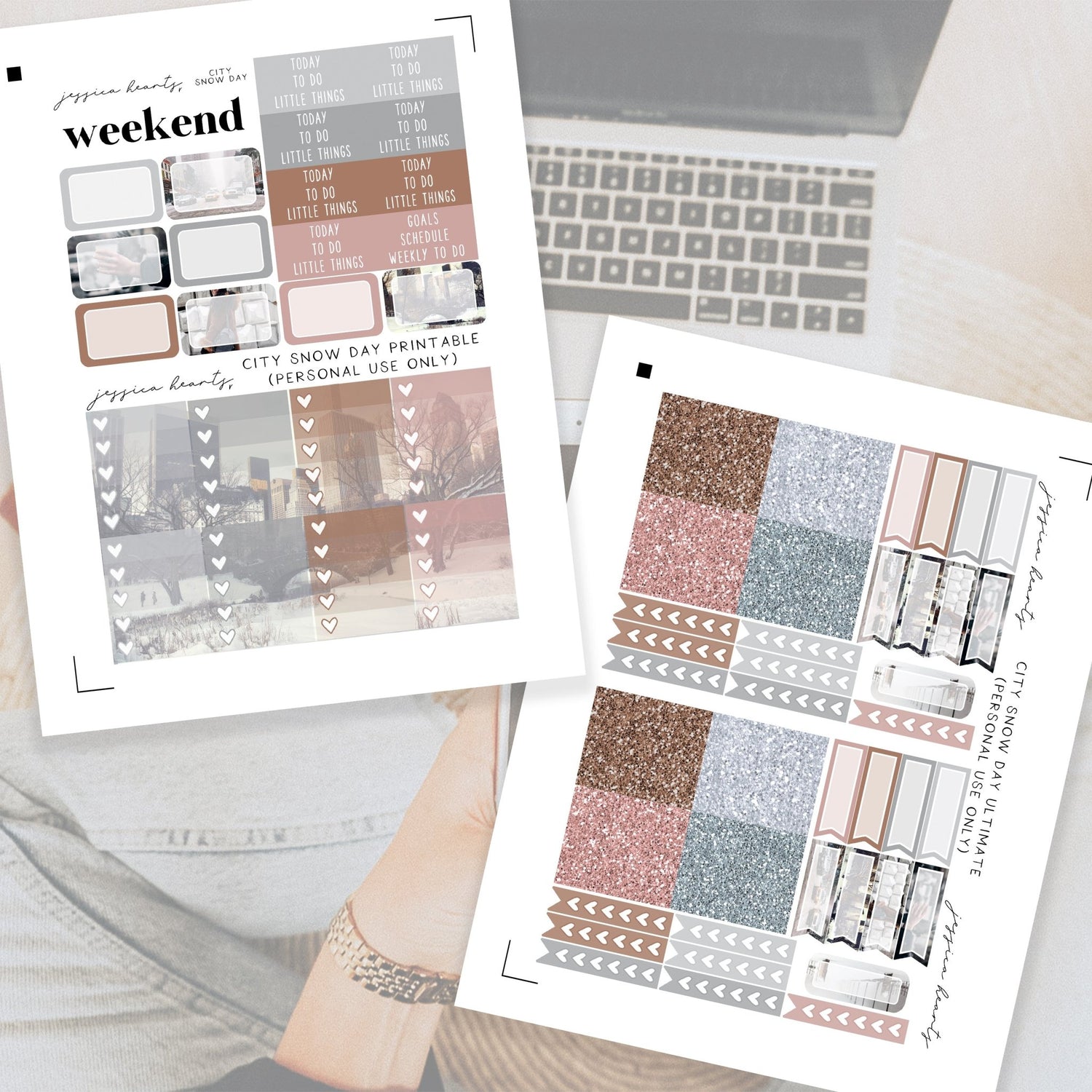 City Snow Day Printable Planner Sticker Kit - Jessica Hearts