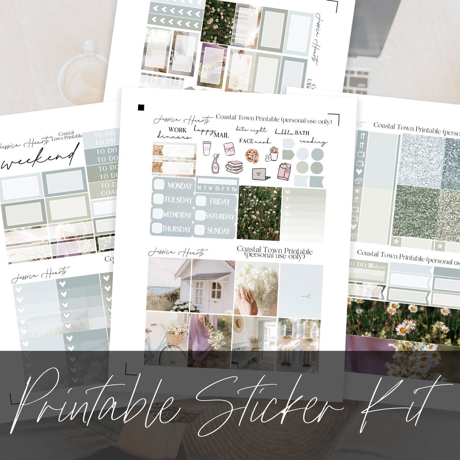 Coastal Town Printable Planner Sticker Kit - Jessica Hearts