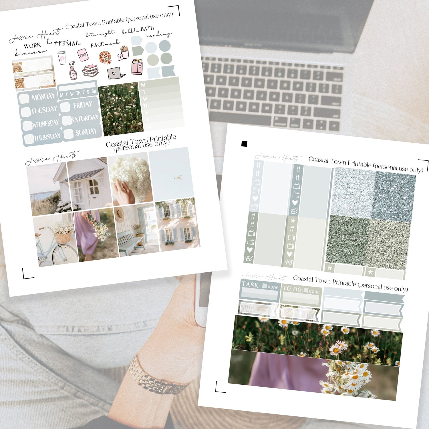 Coastal Town Printable Planner Sticker Kit - Jessica Hearts