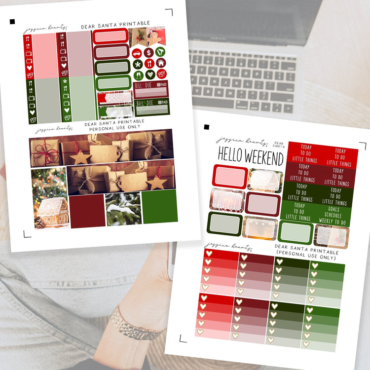 Dear Santa Printable Planner Sticker Kit - Jessica Hearts