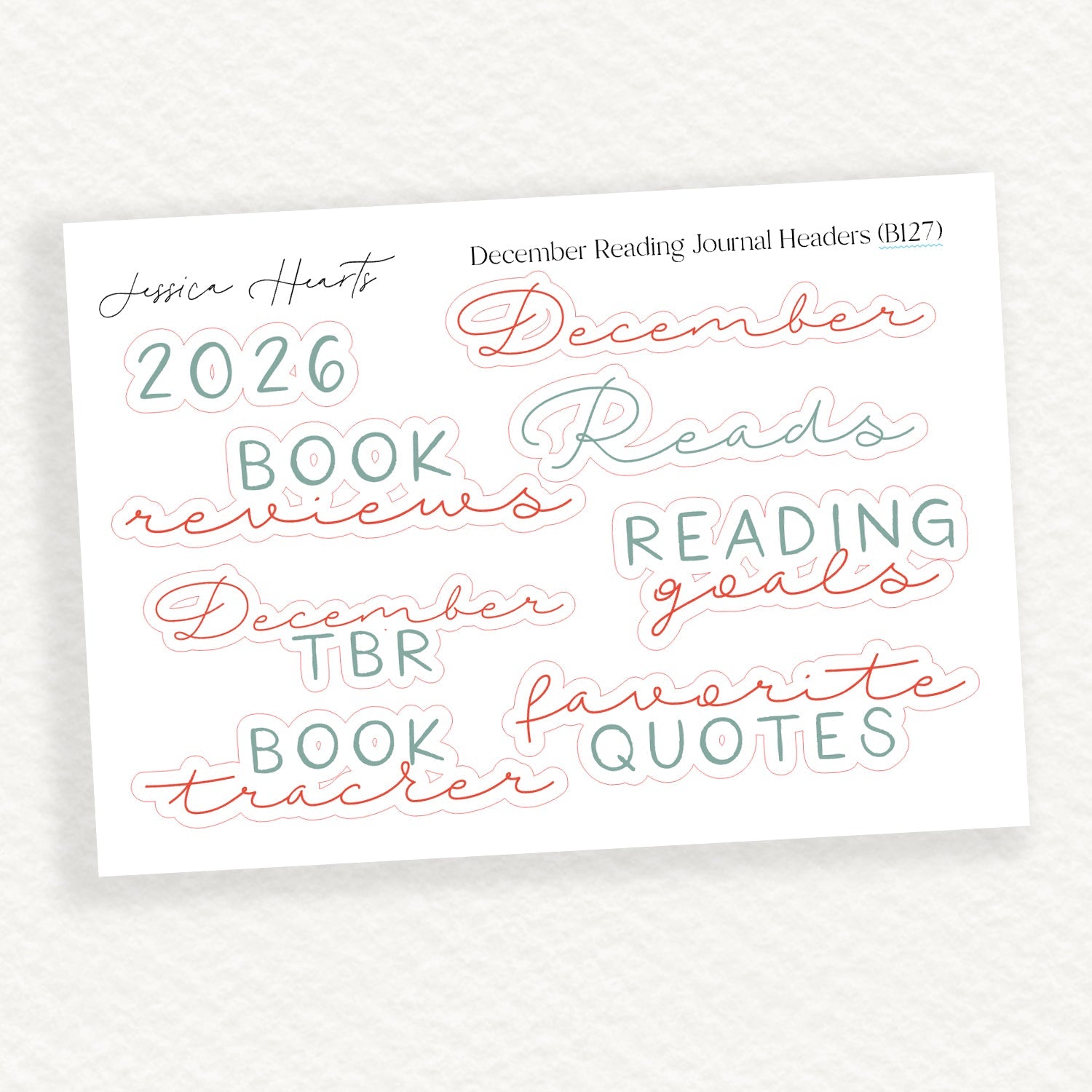 December Reading Journal Headers (B127) - Jessica Hearts