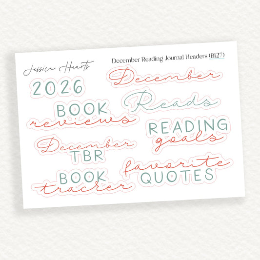 December Reading Journal Headers (B127) - Jessica Hearts