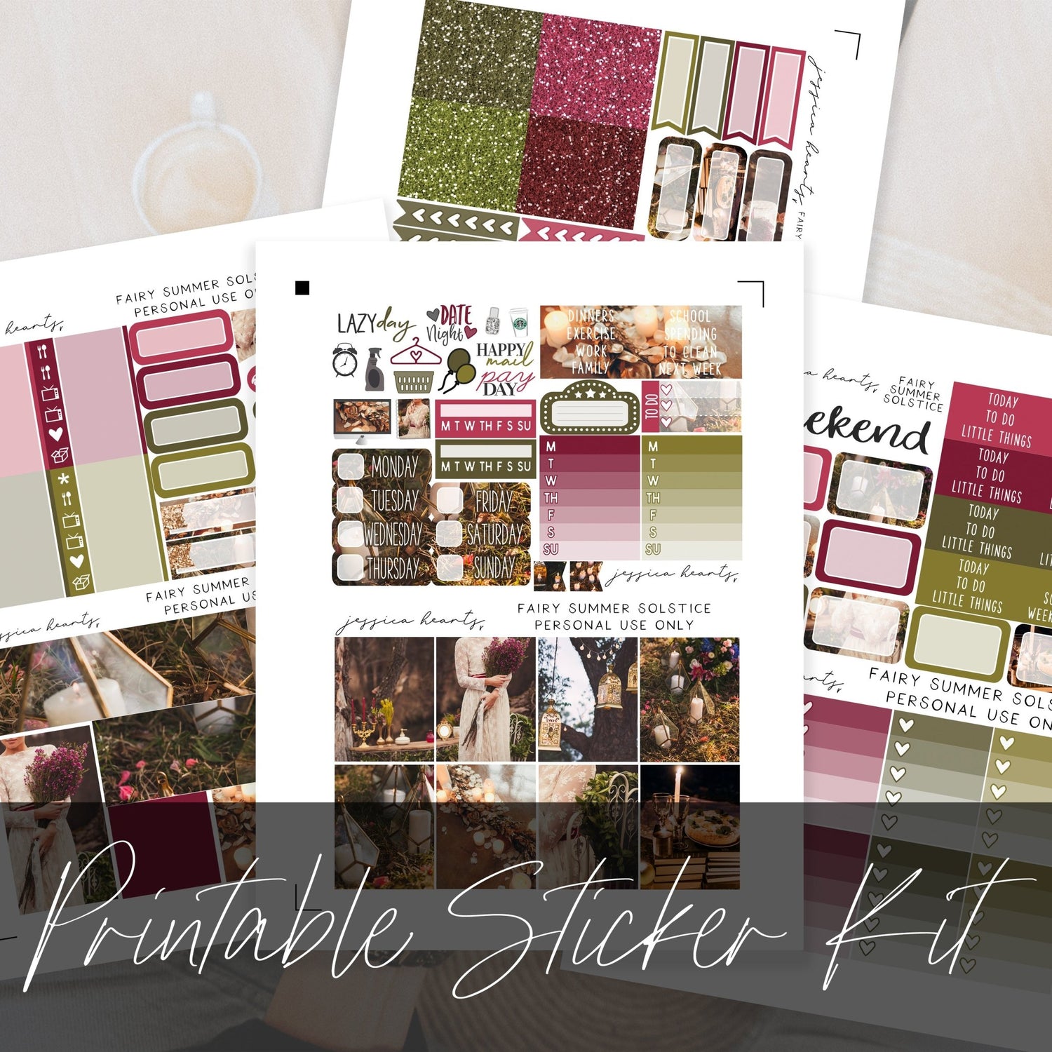 Fairy Summer Solstice Printable Planner Sticker Kit - Jessica Hearts