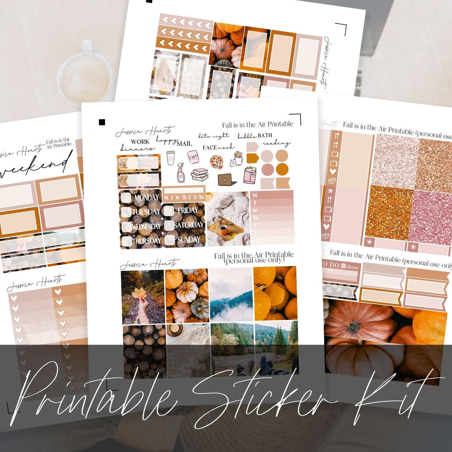 Fall is in the Air Printable Planner Sticker Kit - Jessica Hearts