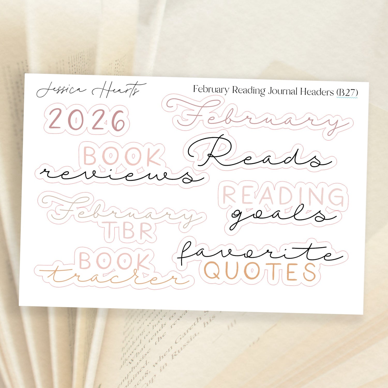 February 2026 Reading Journal Headers (B27) - Jessica Hearts