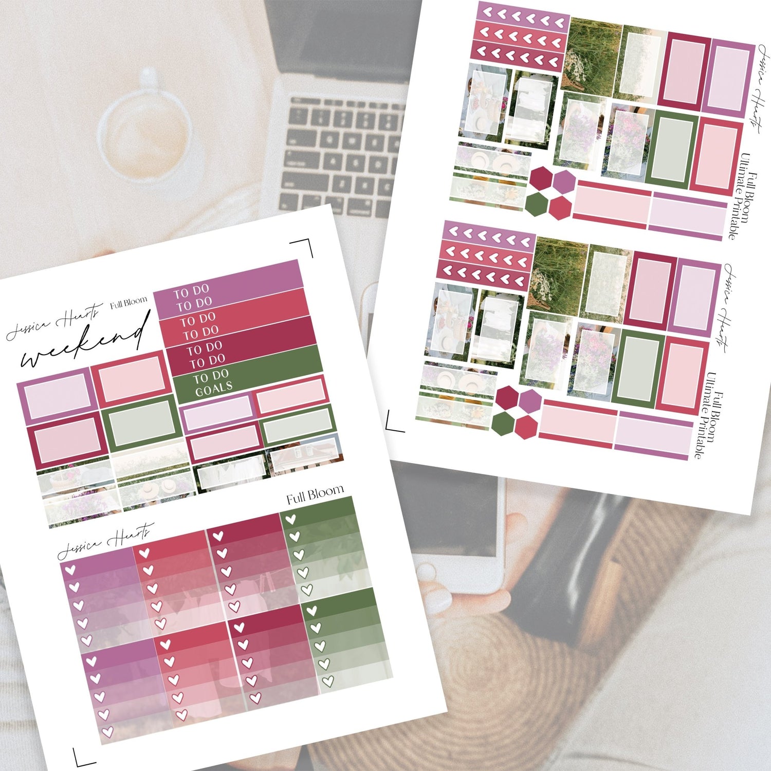 Full Bloom Printable Planner Sticker Kit - Jessica Hearts