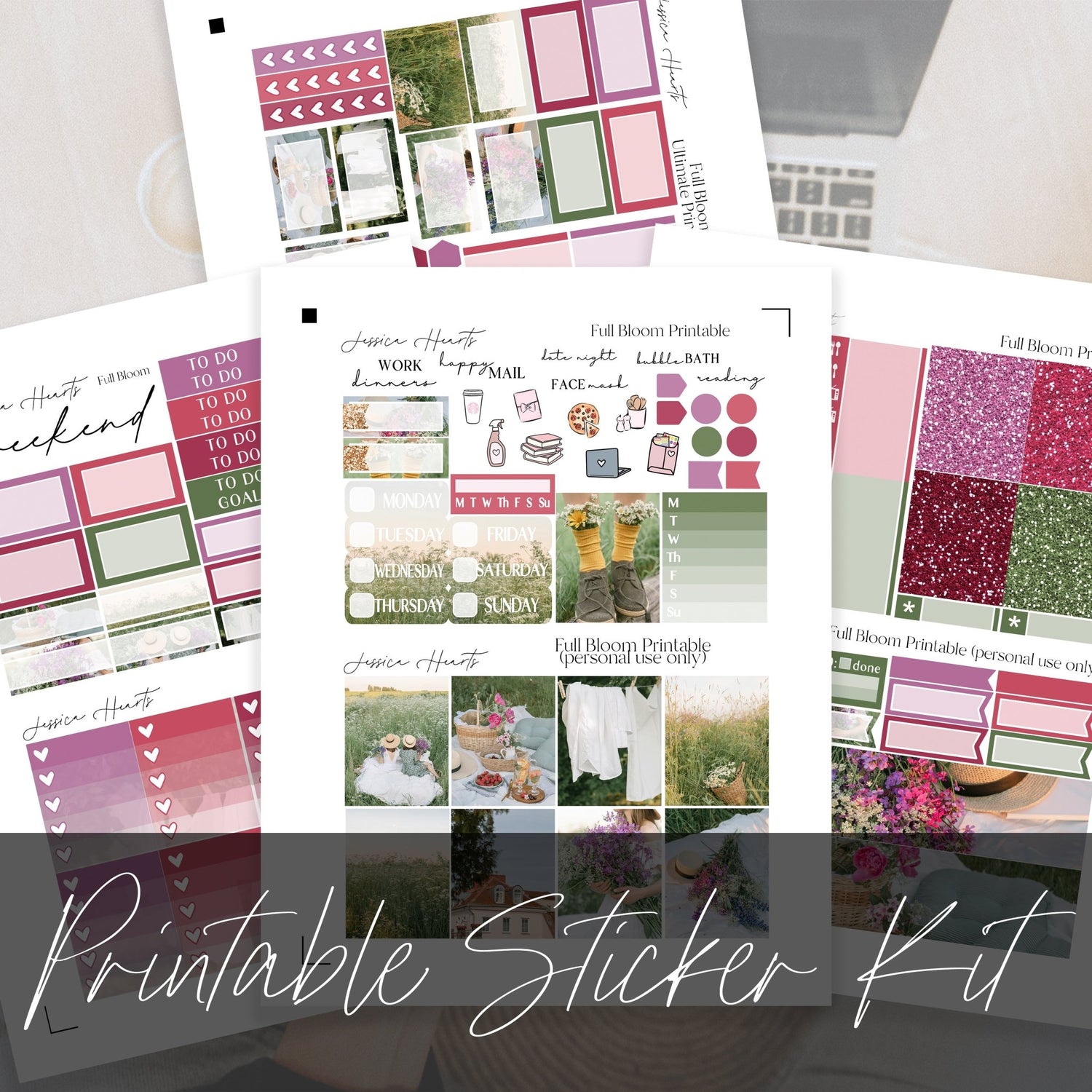 Full Bloom Printable Planner Sticker Kit - Jessica Hearts