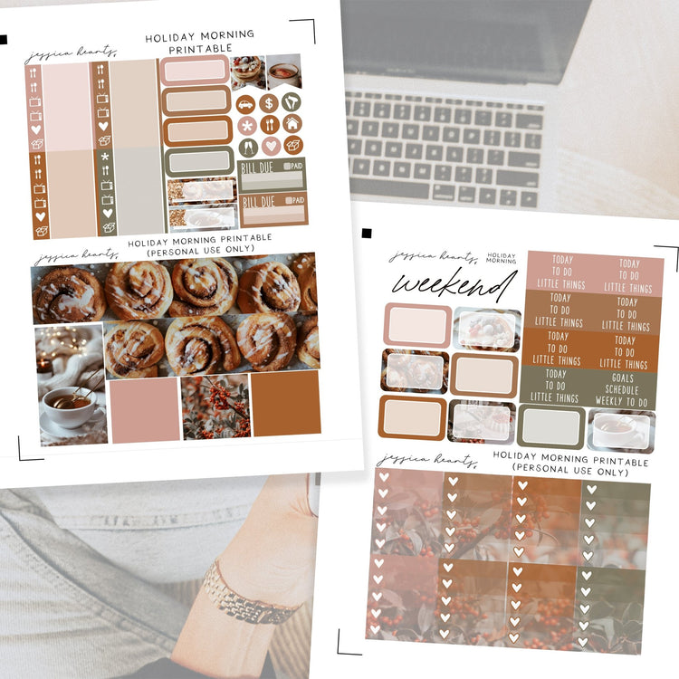 Holiday Morning Printable Planner Sticker Kit - Jessica Hearts
