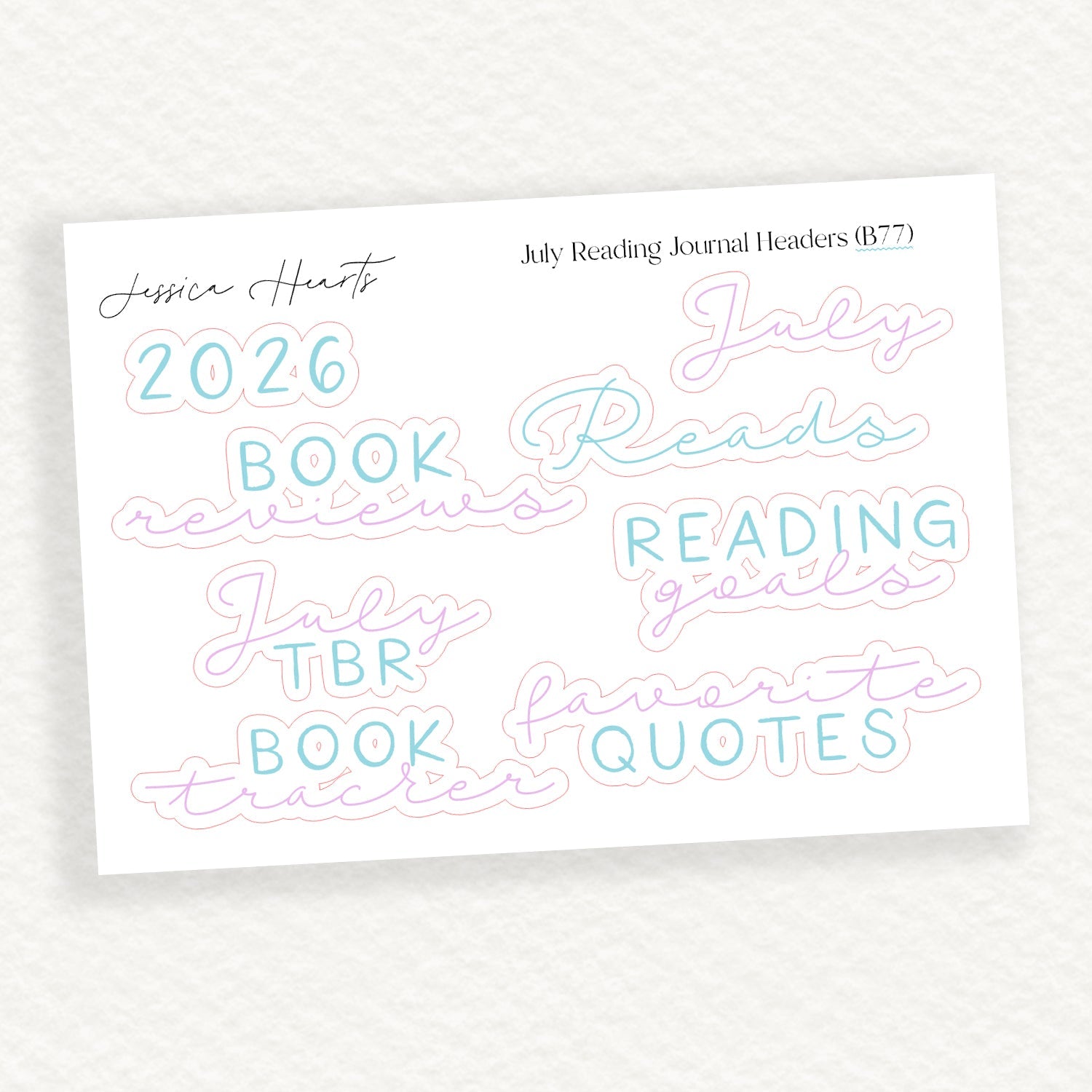 July Reading Journal Headers (B77) - Jessica Hearts