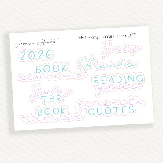 July Reading Journal Headers (B77) - Jessica Hearts