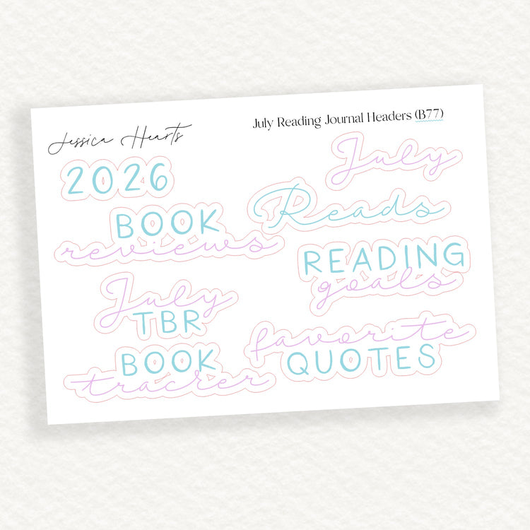 July Reading Journal Headers (B77) - Jessica Hearts