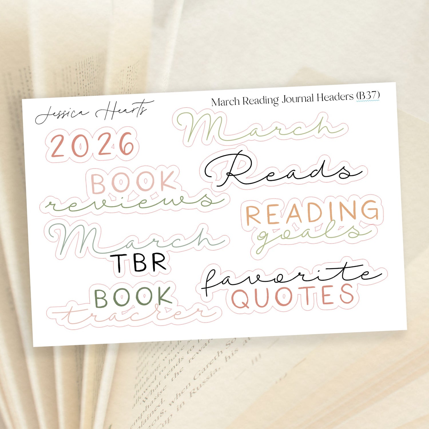 March Reading Journal Headers (B37) - Jessica Hearts