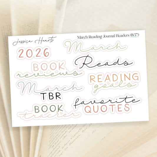 March Reading Journal Headers (B37) - Jessica Hearts