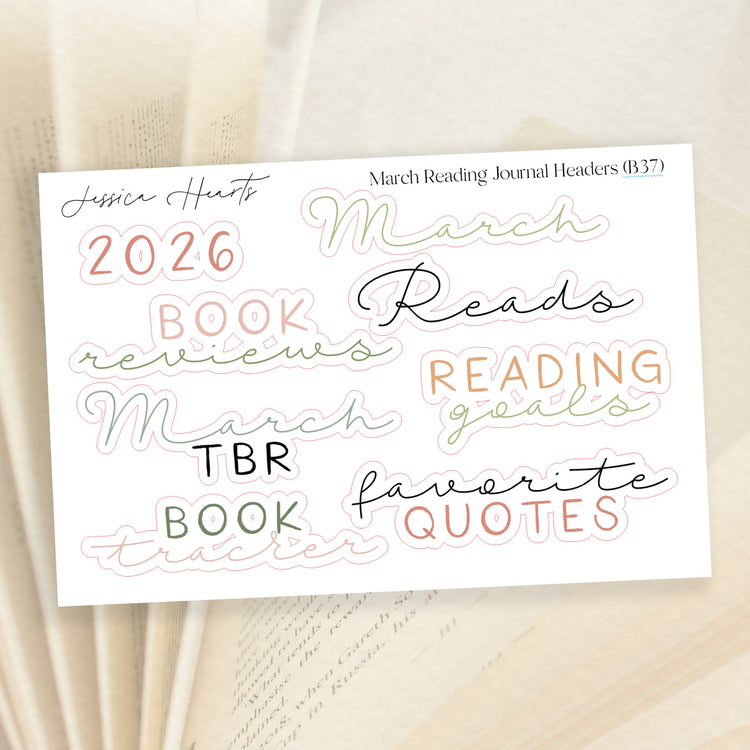 March Reading Journal Headers (B37) - Jessica Hearts