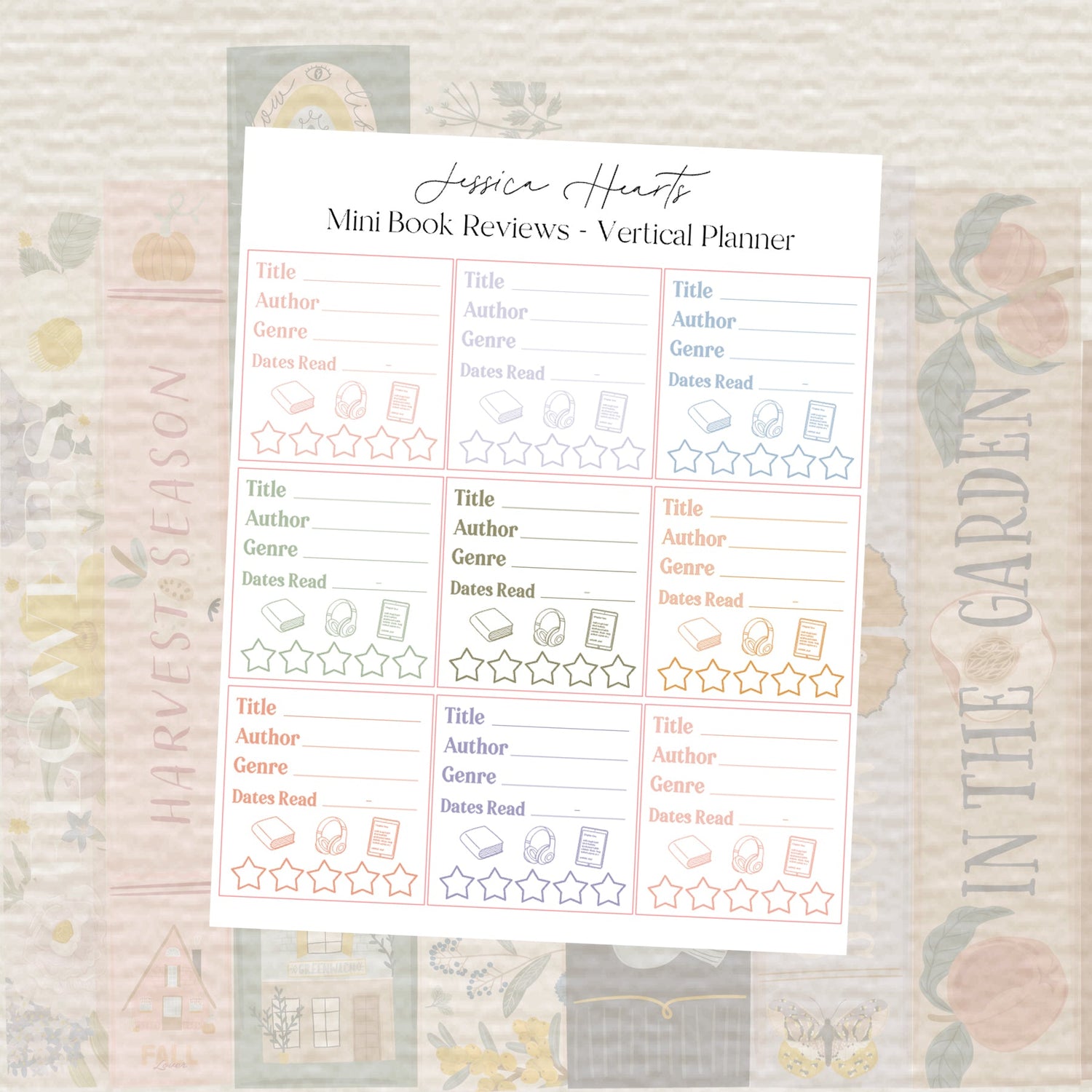 Mini Book Review Stickers - Vertical Planner - Jessica Hearts