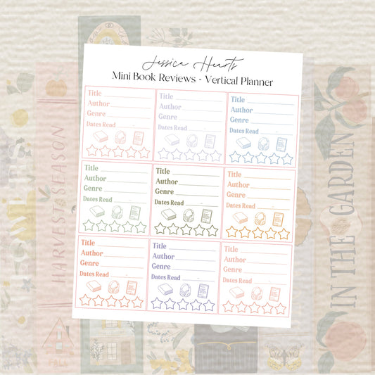 Mini Book Review Stickers - Vertical Planner - Jessica Hearts