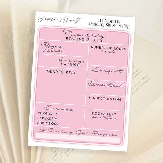 Monthly Reading Stats (B5) - Spring - Jessica Hearts