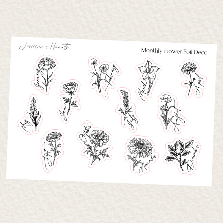 Monthly Flower Foil Sticker Sheet (Transparent)