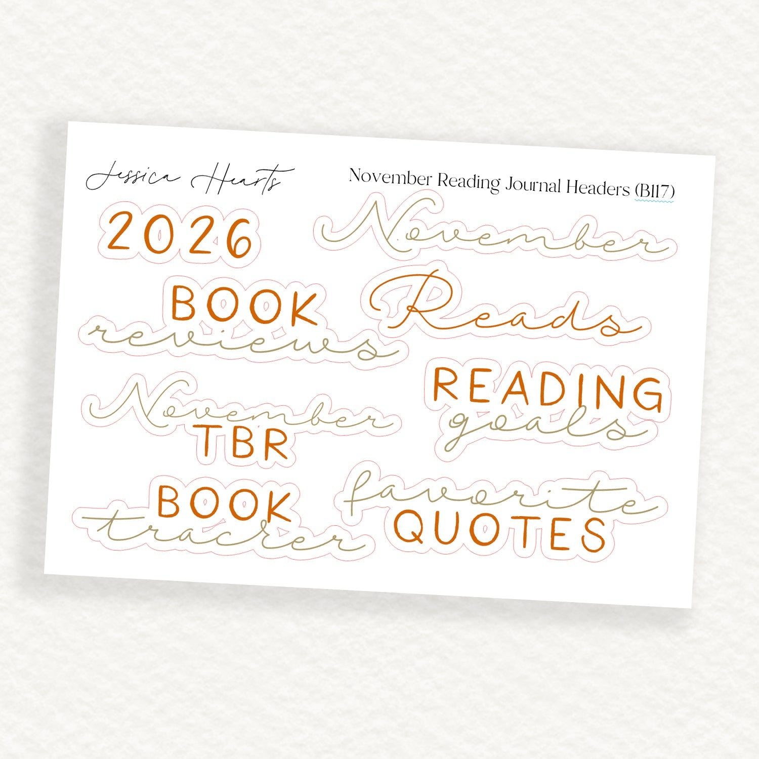 November Reading Journal Headers (B117) - Jessica Hearts