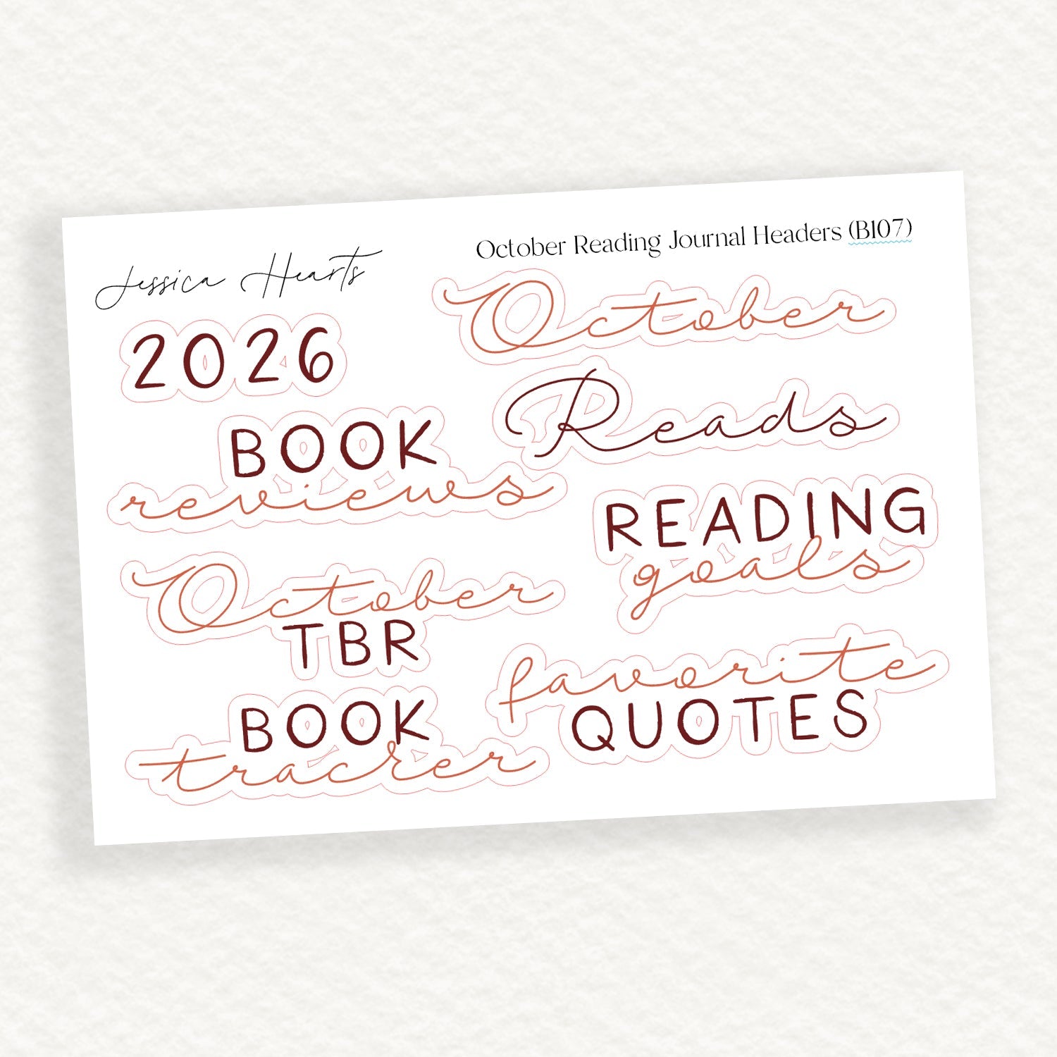 October Reading Journal Headers (B107) - Jessica Hearts