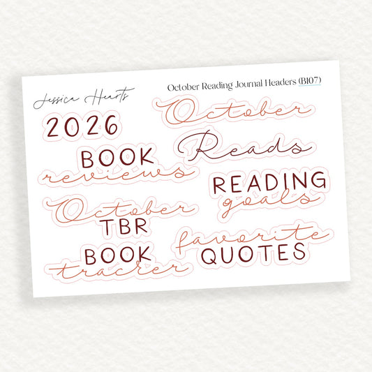 October Reading Journal Headers (B107) - Jessica Hearts