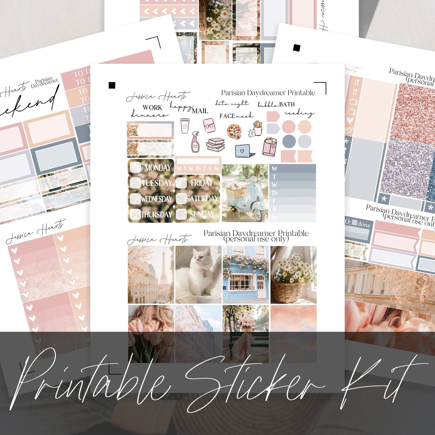 Parisian Daydreamer Printable Planner Sticker Kit - Jessica Hearts