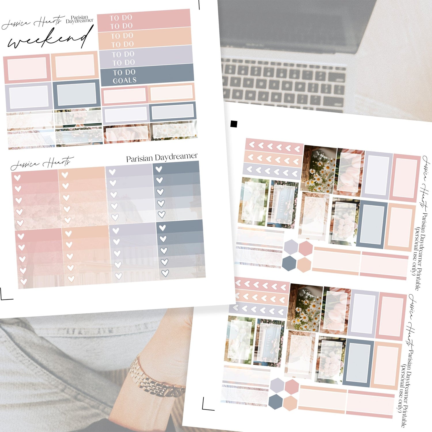 Parisian Daydreamer Printable Planner Sticker Kit - Jessica Hearts