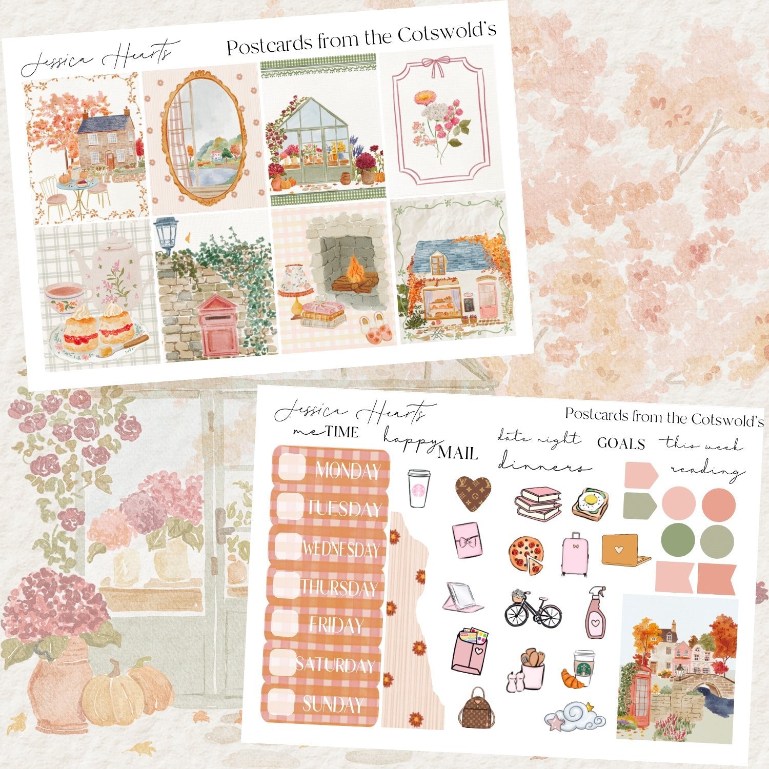 Postcard from the Cotswold's Weekly Sticker Kit - Jessica Hearts