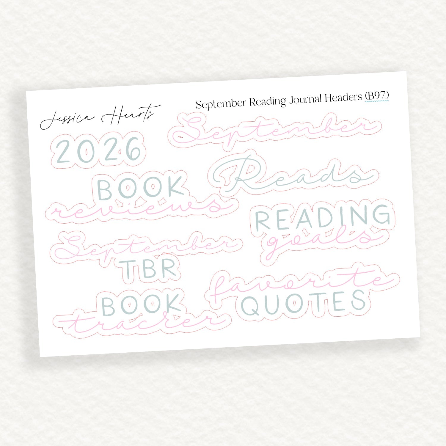 September Reading Journal Headers (B97) - Jessica Hearts