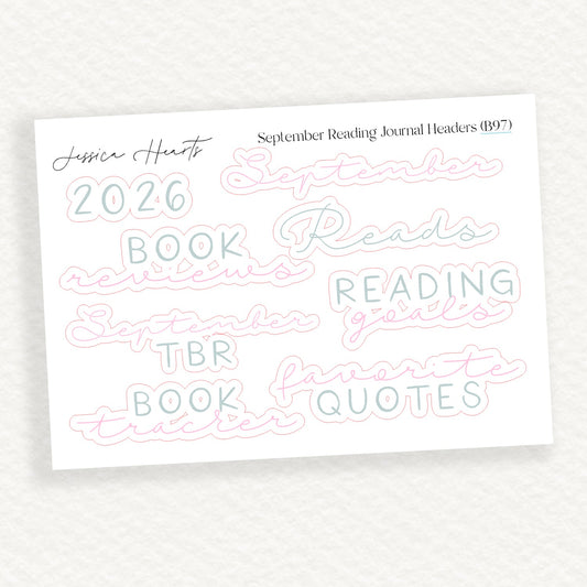 September Reading Journal Headers (B97) - Jessica Hearts