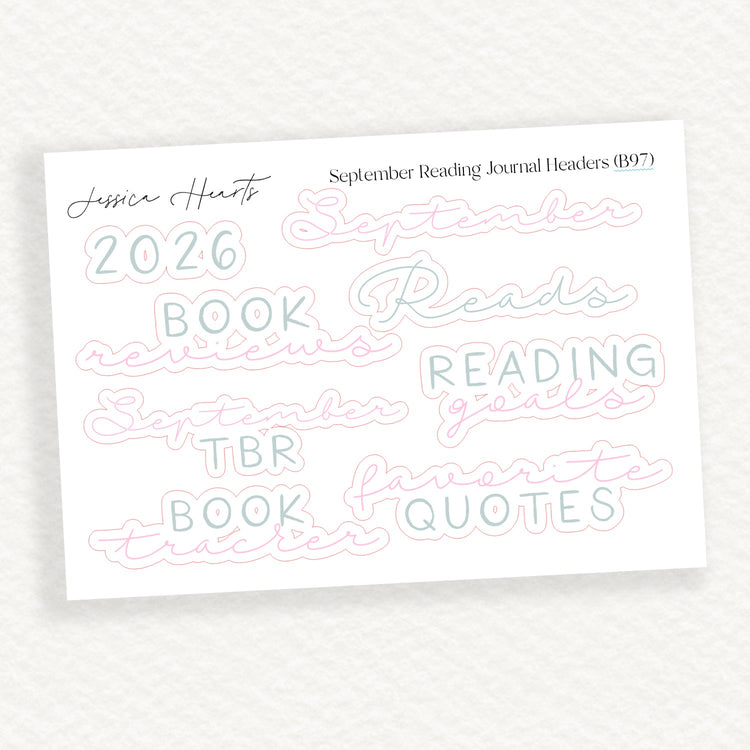 September Reading Journal Headers (B97) - Jessica Hearts