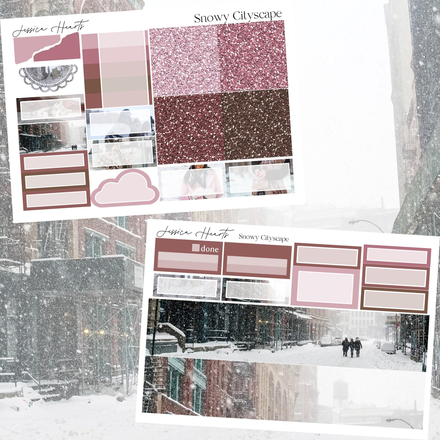 Snowy Cityscape Weekly Sticker Kit - Jessica Hearts