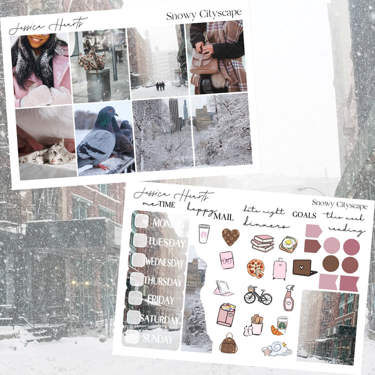 Snowy Cityscape Weekly Sticker Kit - Jessica Hearts