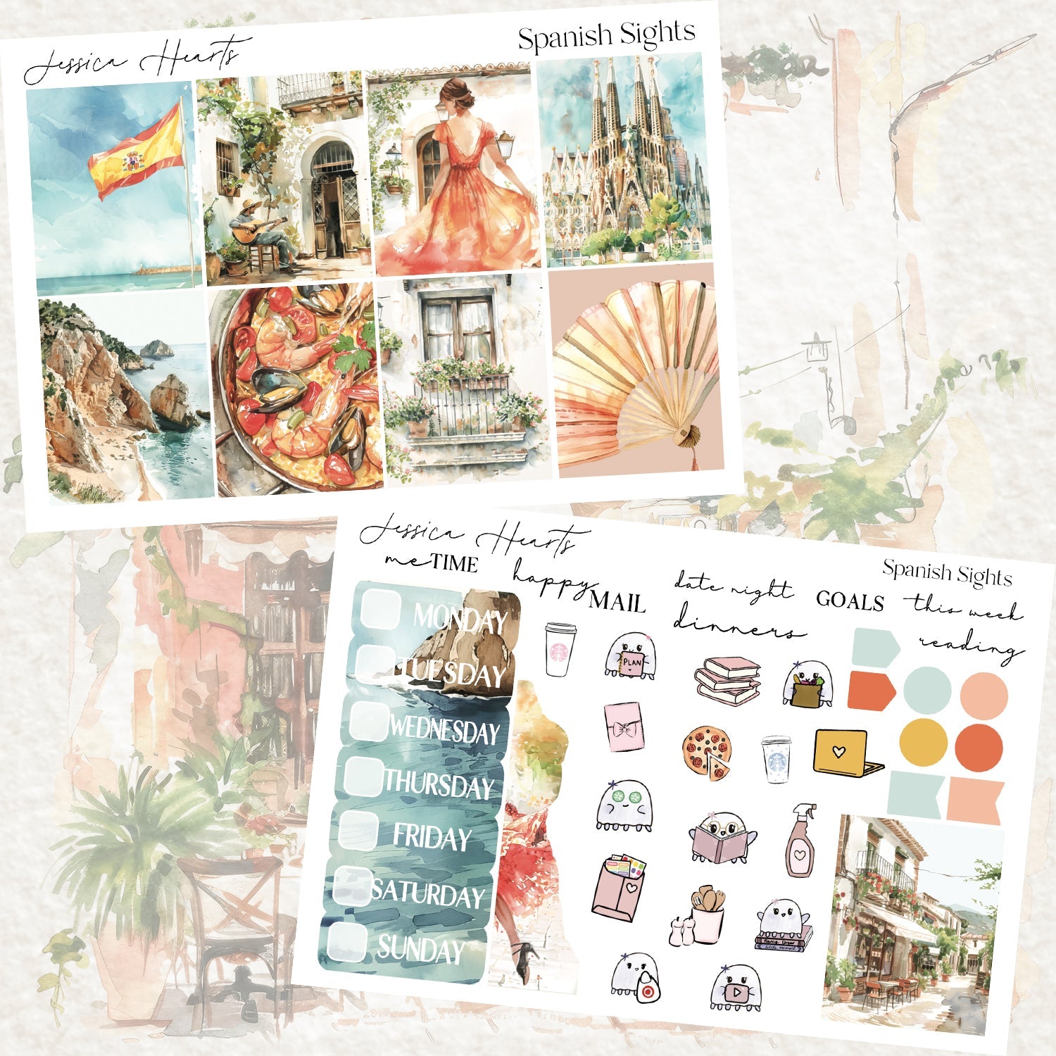 Spanish Sights Weekly Sticker Kit - Jessica Hearts