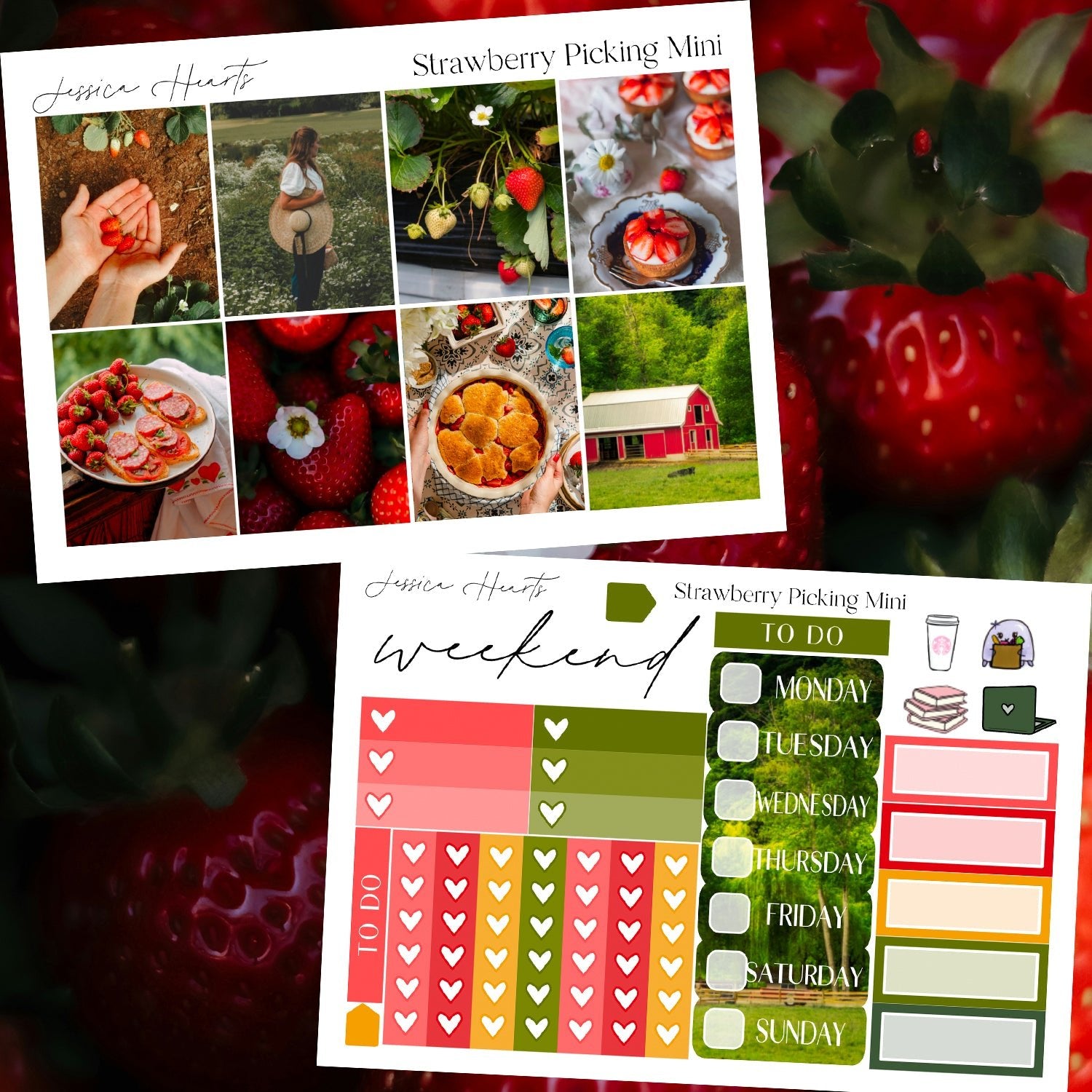 Strawberry Picking MINI Sticker Kit - Jessica Hearts