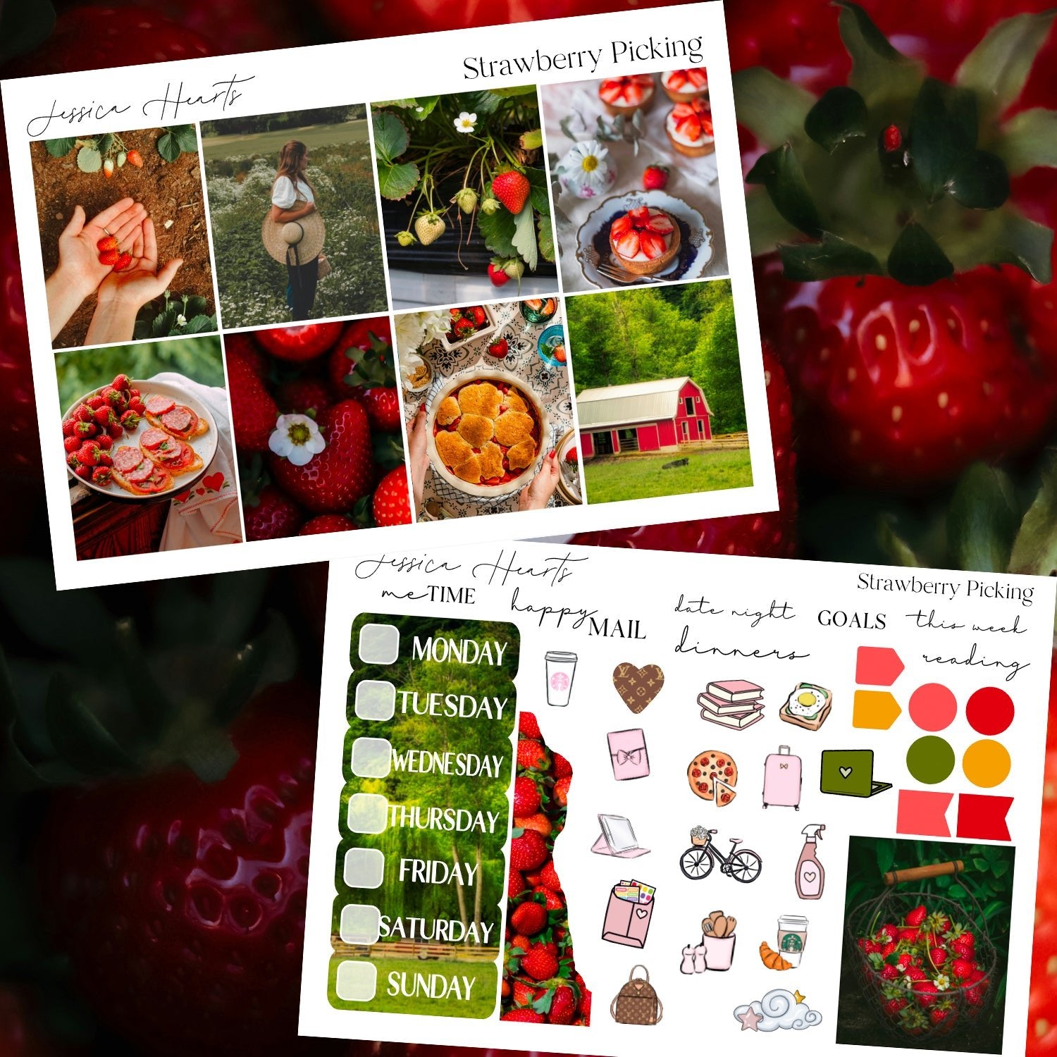 Strawberry Picking Weekly Sticker Kit - Jessica Hearts