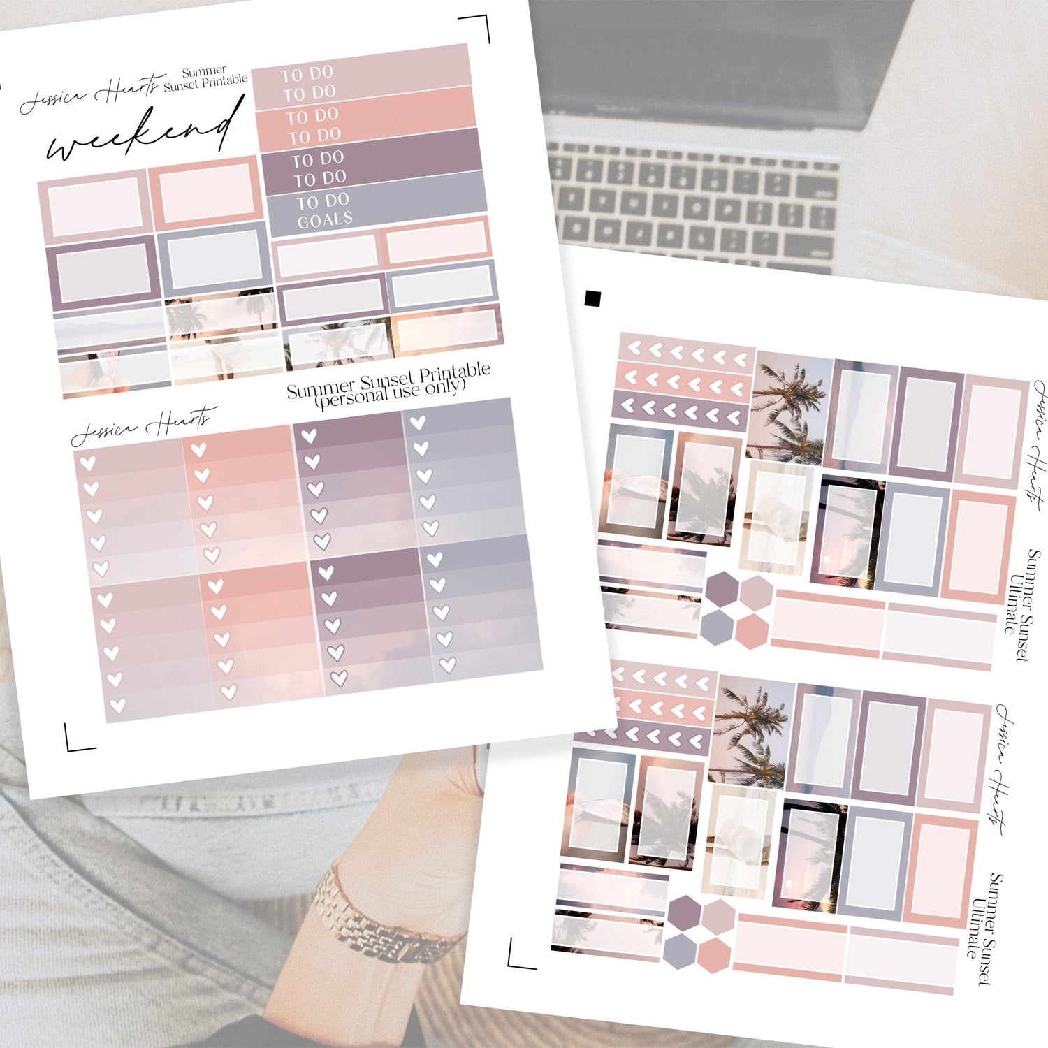 Summer Sunset Printable Planner Sticker Kit - Jessica Hearts