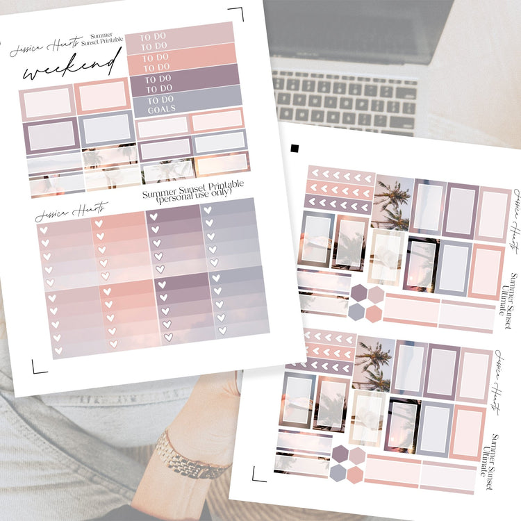 Summer Sunset Printable Planner Sticker Kit - Jessica Hearts