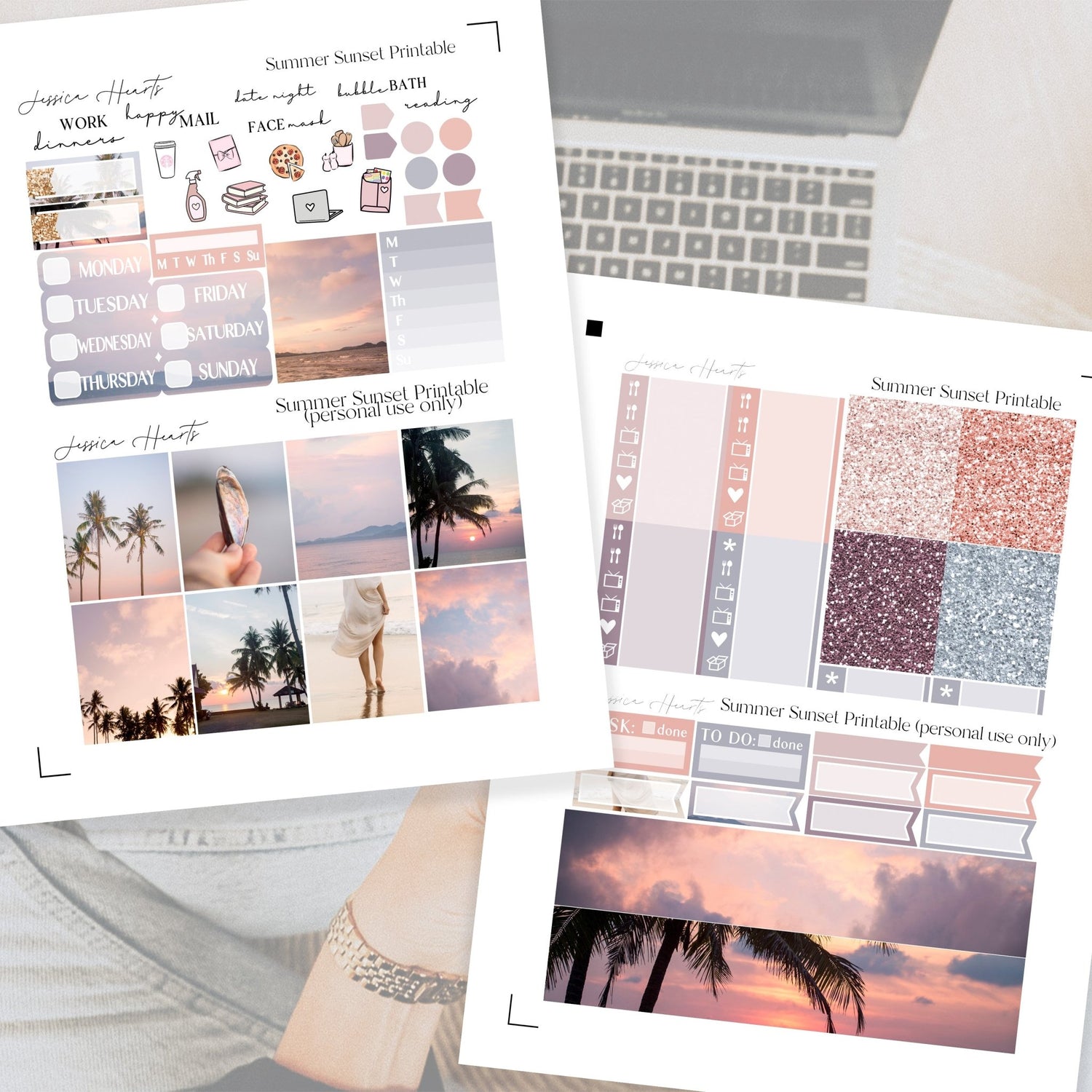 Summer Sunset Printable Planner Sticker Kit - Jessica Hearts