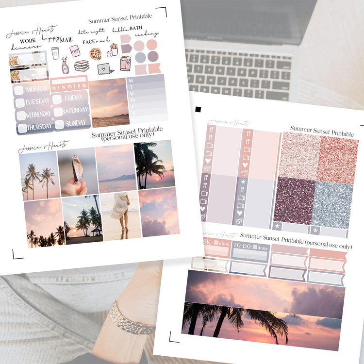 Summer Sunset Printable Planner Sticker Kit - Jessica Hearts