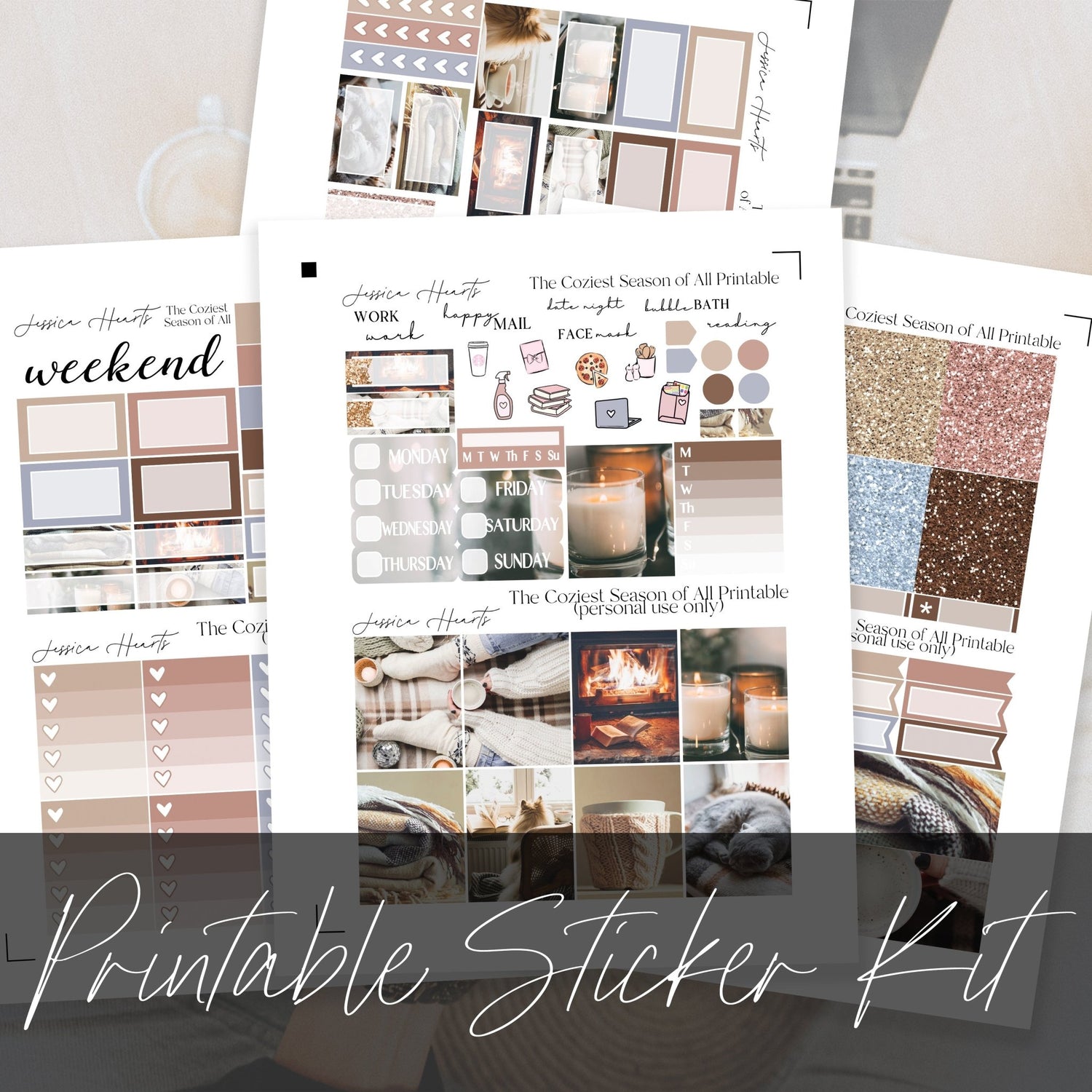 The Coziest Season of All Printable Planner Sticker Kit - Jessica Hearts