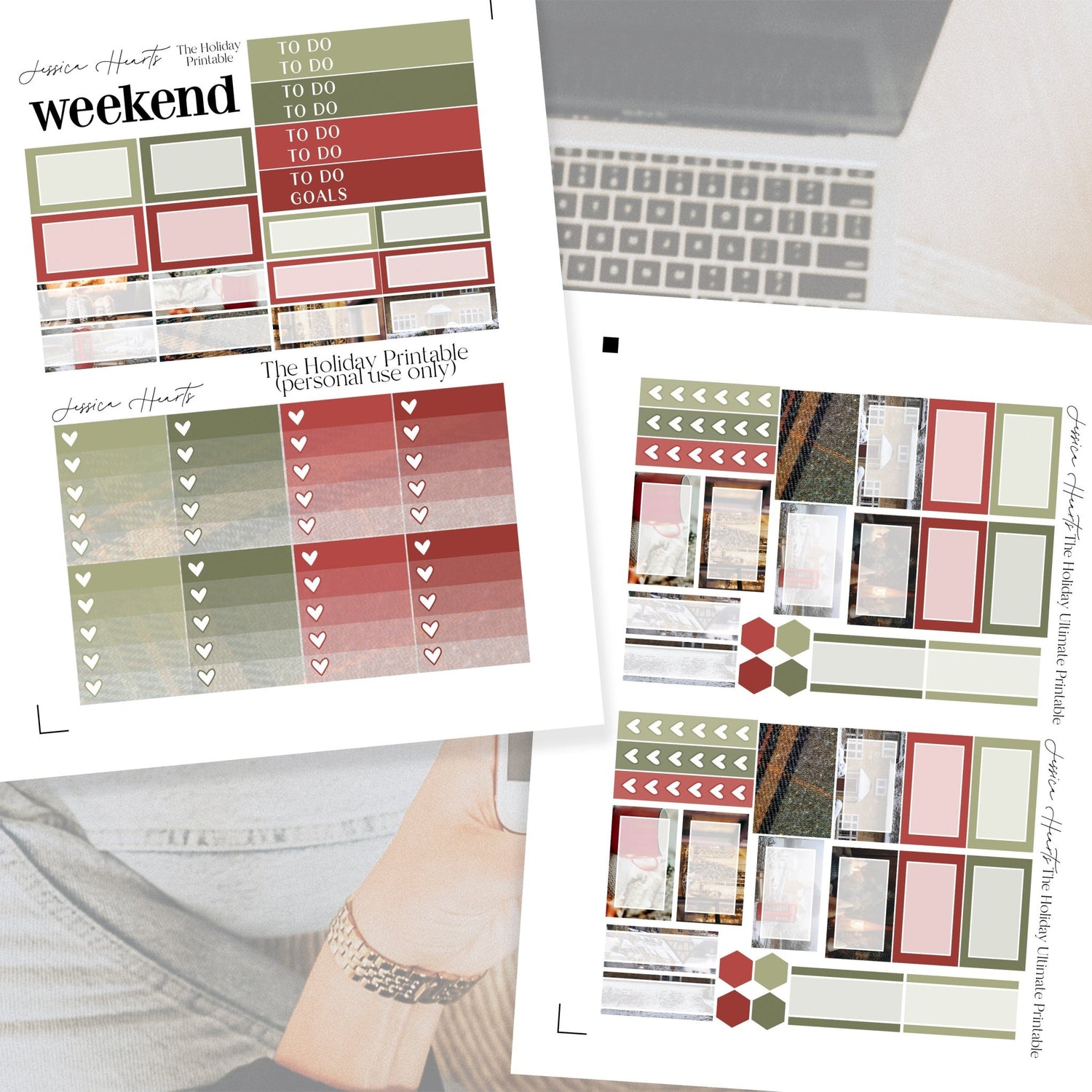 The Holiday Printable Planner Sticker Kit - Jessica Hearts