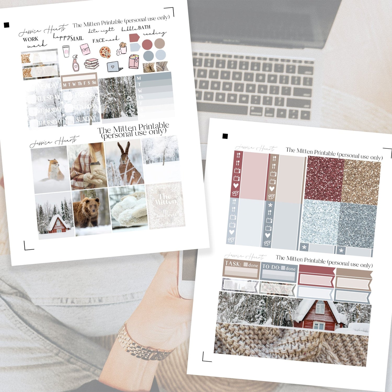 The Mitten Printable Planner Sticker Kit - Jessica Hearts