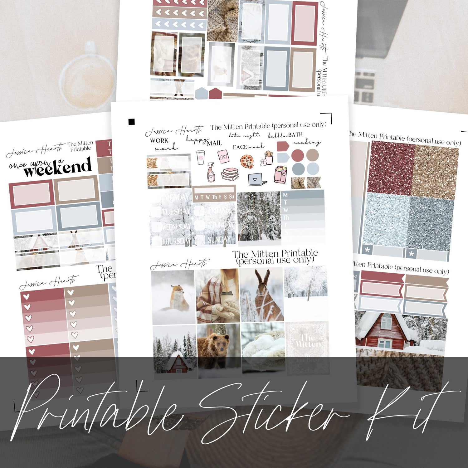 The Mitten Printable Planner Sticker Kit - Jessica Hearts