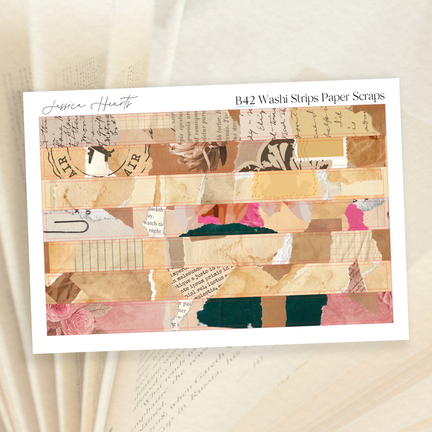 Washi Strips Paper Scraps (B42) - Jessica Hearts