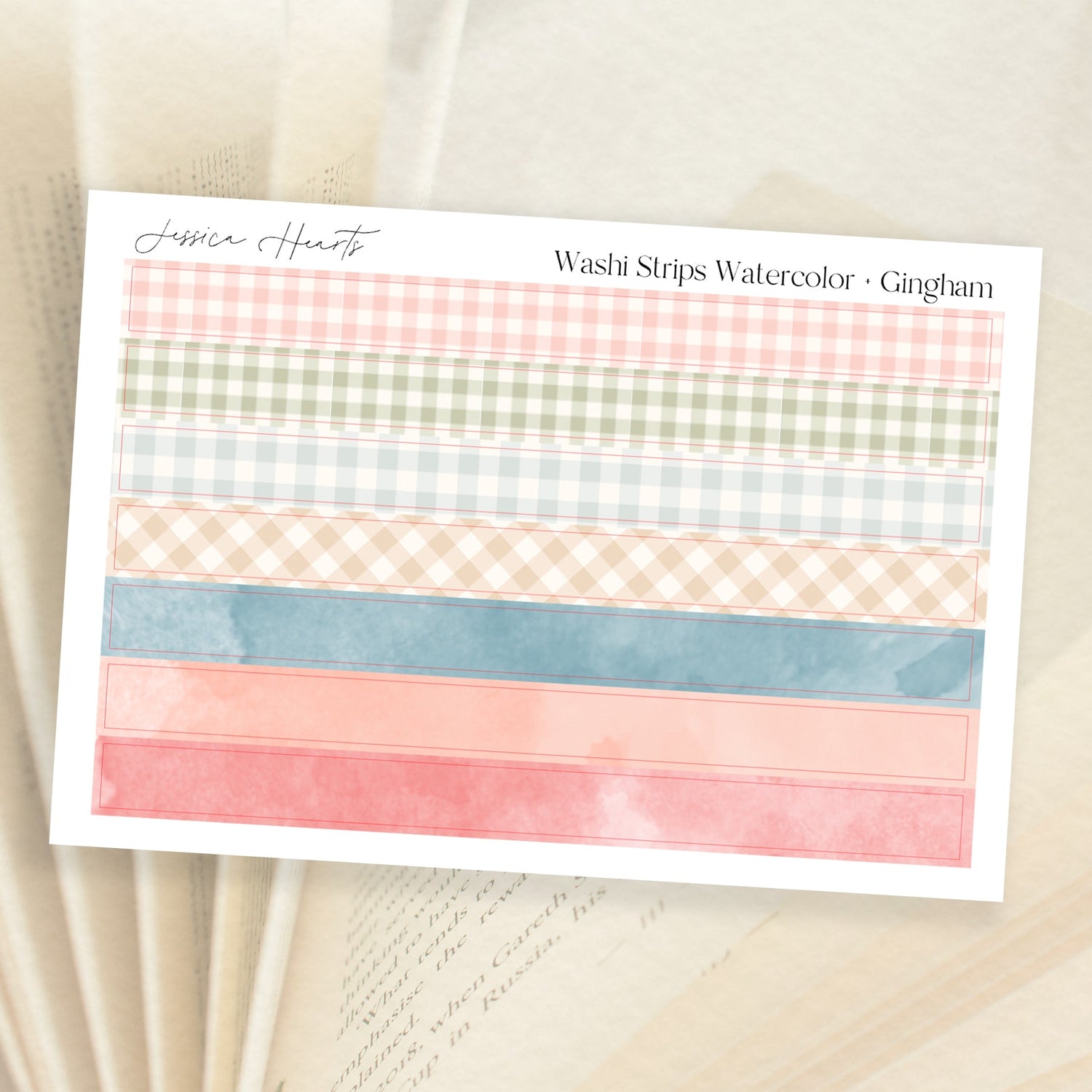 Washi Strips Watercolor + Gingham (B41) - Jessica Hearts