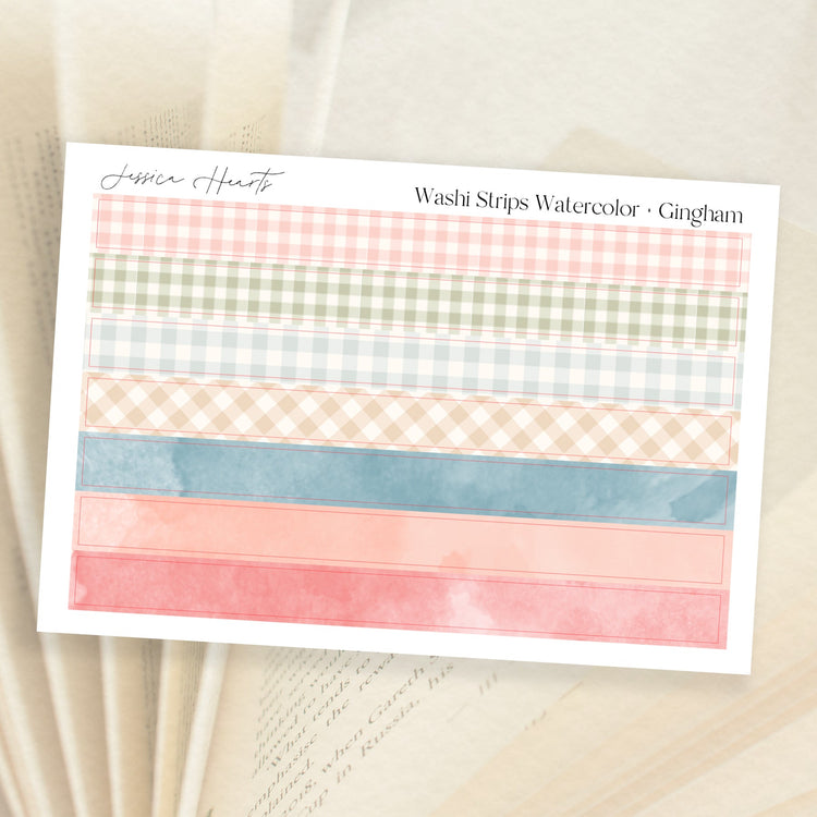 Washi Strips Watercolor + Gingham (B41) - Jessica Hearts