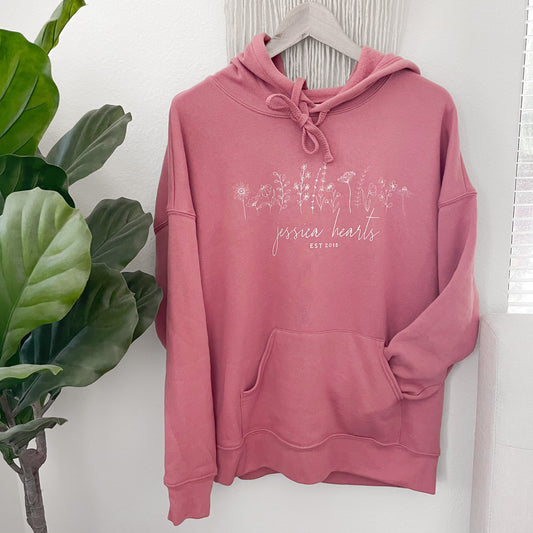 Jessica Hearts Flower Garden Mauve Hoodie