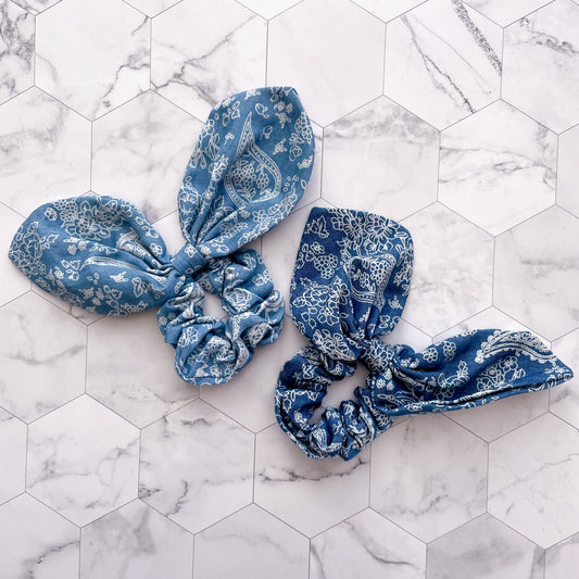 Paisley Denim Scarf Scrunchie Set